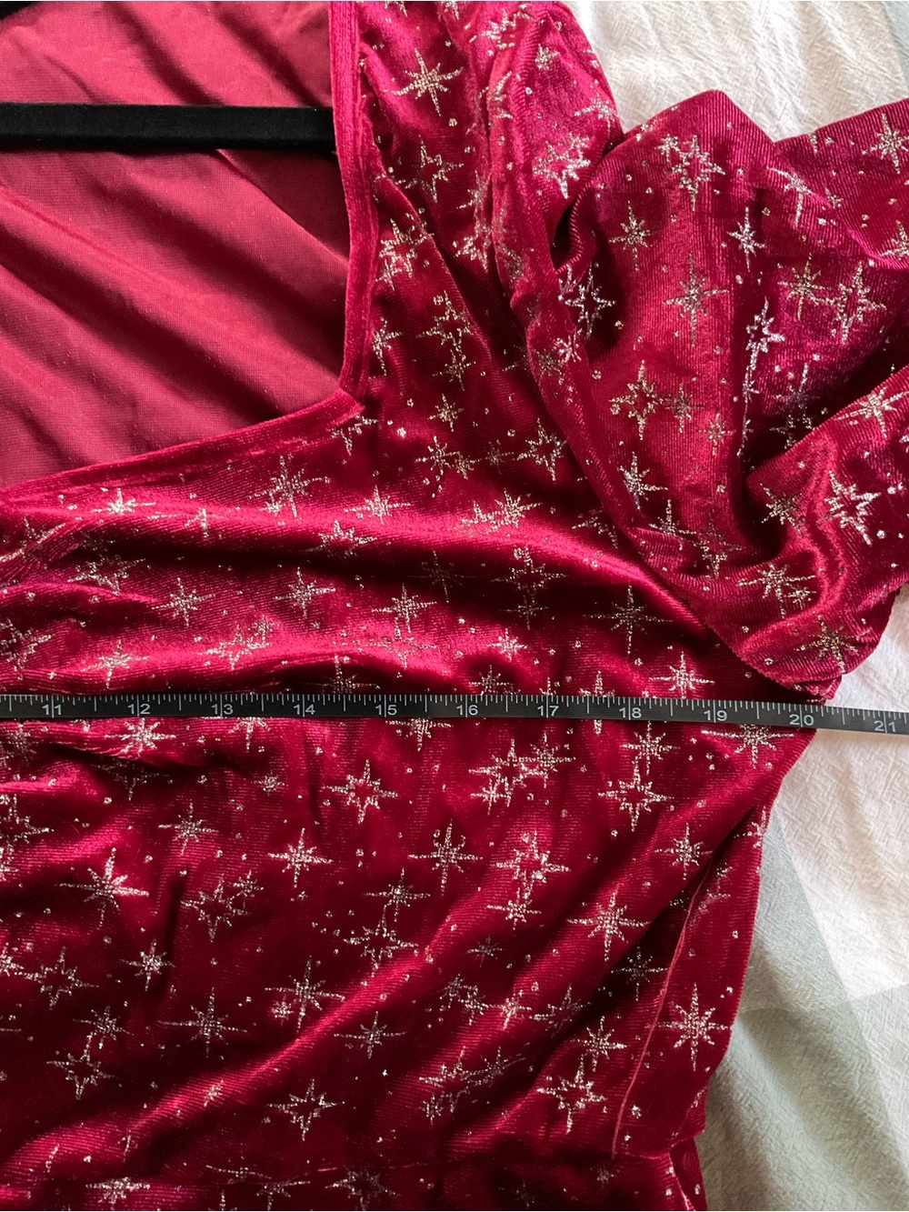 BloomChic Red Velvet Midi Dress with Silver Star Accents - Picture 5 of 6